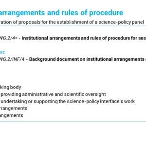 Slide explaining Institutional arrangements and rules of procedure
