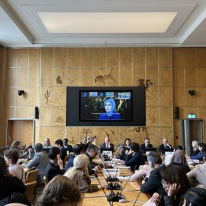 H.E. Emine Erdoğan, First Lady of the Republic of Türkiye, Chairperson of the UN Advisory Board of Eminent Persons on Zero Waste, delivering her video message at the Geneva Celebration of International Day of Zero Waste, on Wednesday 27 March 2024, at Palais des Nations.