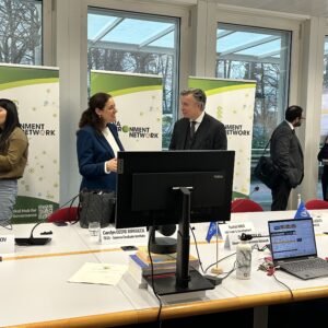Panelists and attendees engage in bilateral discussions after the launch event of the Geneva Dialogues on Mineral and Metal Resources, at the International Environment House on 13 February 2025. © Geneva Environment Network